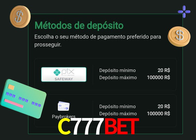 O cassino C777BET oferece uma grande variedade de métodos de pagamento